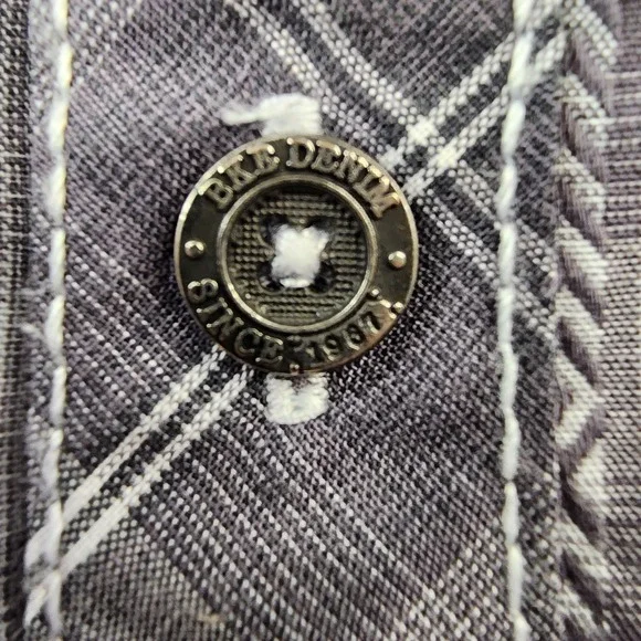 BKE Buckle Shirt Men XL Western Black Gray White Plaid Long Sleeve Metal Buttons - Picture 7 of 12